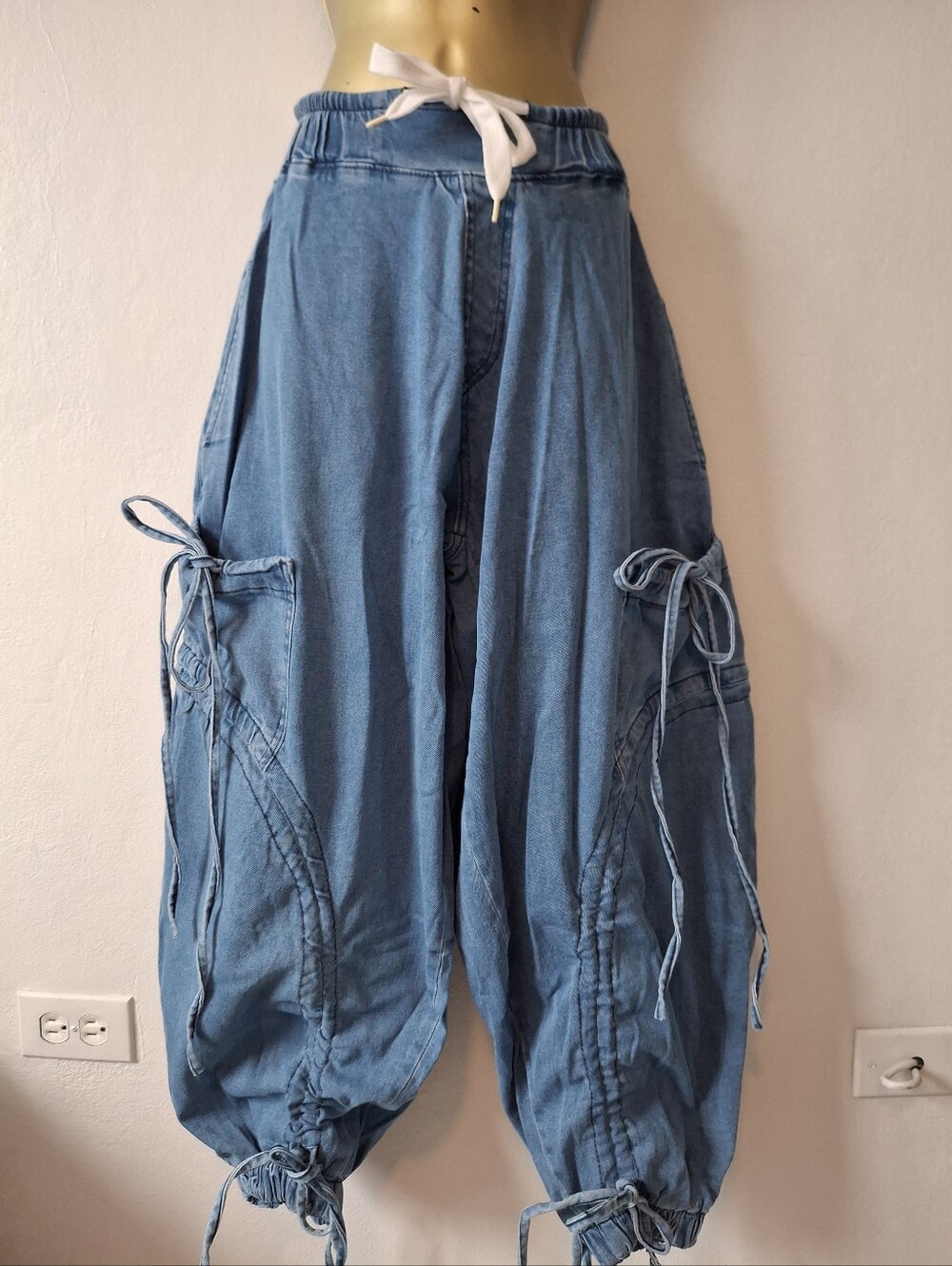 Light Wash Blue Drawstring Harem Pants
